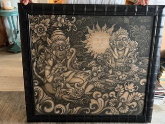 Original Balinese Painting and Wood Frame