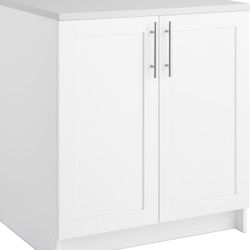 Prepac Elite 32" W Storage Cabinet with Doors and Shelves, White Garage Cabinet, Bathroom Storage with 1 Adjustable Shelf 24.5" D x 32" W x 36" H, WSC