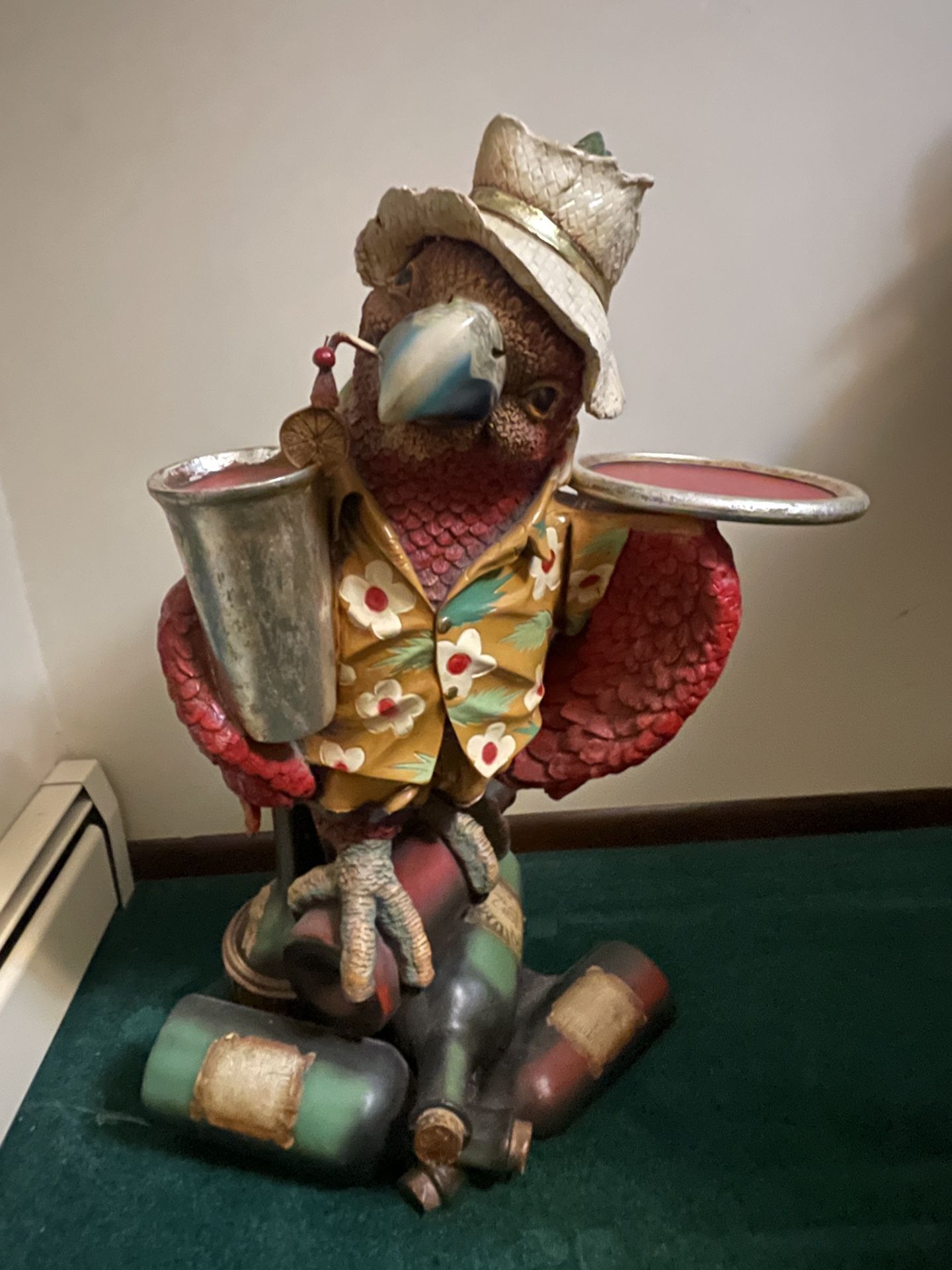 Parrot Butler billiard statue with serving tray 3 foot