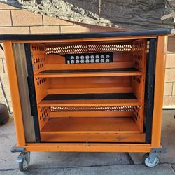 mobiLAB Heavy Duty Industrial Rolling Mobile On Wheels Tool Box Toolbox Cart Workbench  Cabinet Metal  With  Wood Top  And Slide Side Doors 