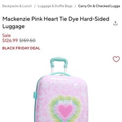 Brand New pottery barn Mackenzie Pink Heart Tie Dye Hard-Sided Luggage