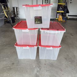 5x Contico Tuff Crate 12 Gallon Storage Bins w/ Red Lids