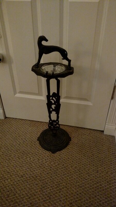 Art Deco Cast Iron Greyhound Standing Ashtray