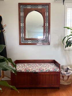 Wood & iron mirror & storage bench