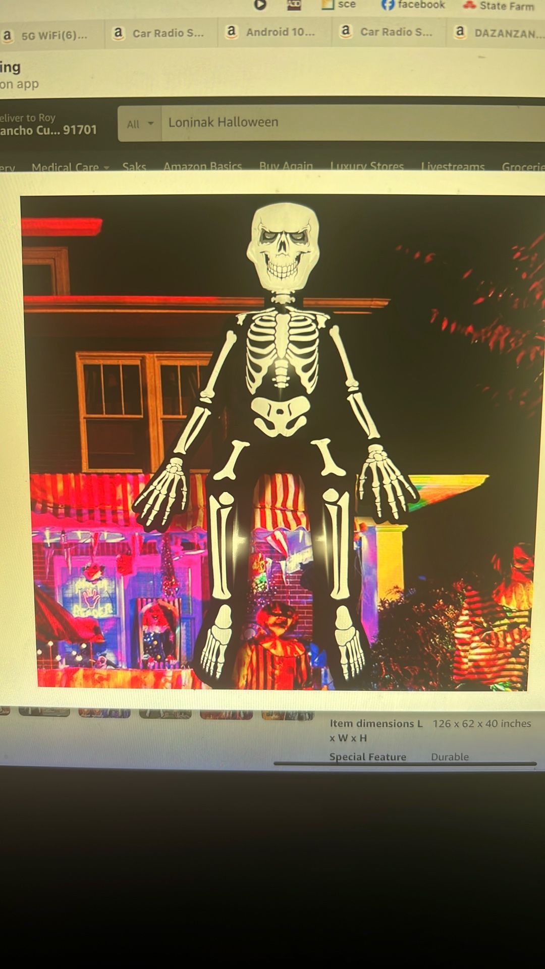 NEW Halloween Inflatables. 10.5ft Extra Large Sitting Blow Up Yard Decorations, Scary Skeleton Ghost Inflatables w/Built-in LEDs, White Skulls Outdoor