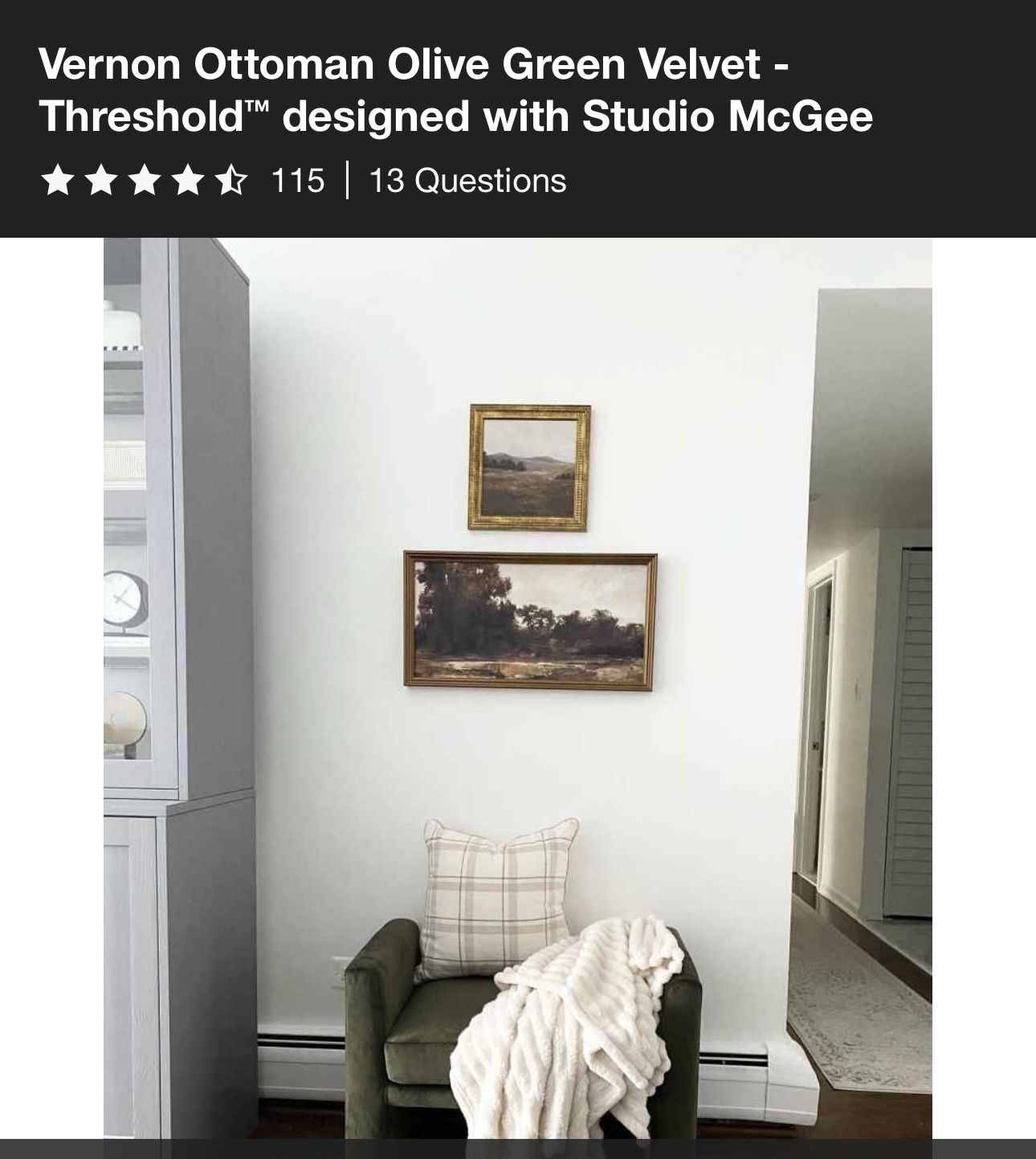 Vernon Ottoman Olive Green Velvet - Threshold™ designed with Studio McGee