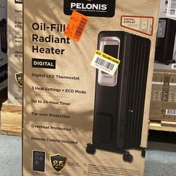 Pelonis 1,500-Watt Digital Electric Oil-Filled Radiant Portable Space Heater 