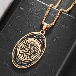 Islamic Calligraphy 14K Gold-Plated Gold Black Pendant Necklace 