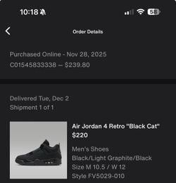 Jordan 4 black cats release 2025 size 10.5