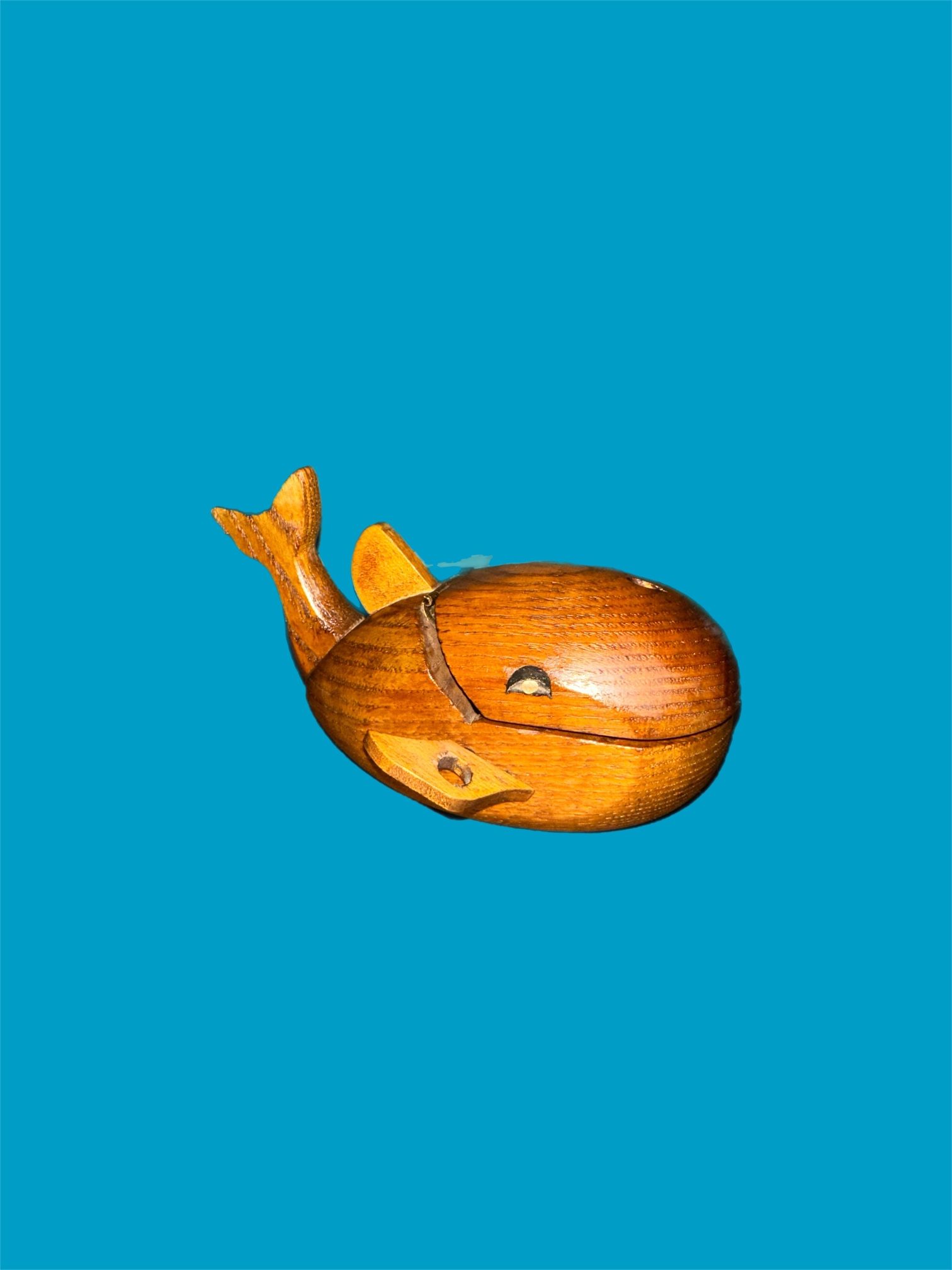 Vintage 1950’s J.V. OREL Carved Wood Whale Figurine Trinket Box Mouth Opens