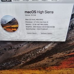 Imac mid 2011 27' - $150 (san mateo)