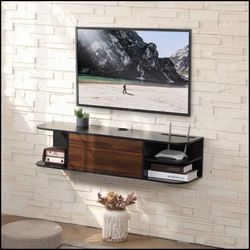 Wall Mounted Media Console Floating TV Stands for Living Room,Black&Brown