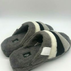 UGG Mens Fluff You Stripes Dark Grey Sandals 