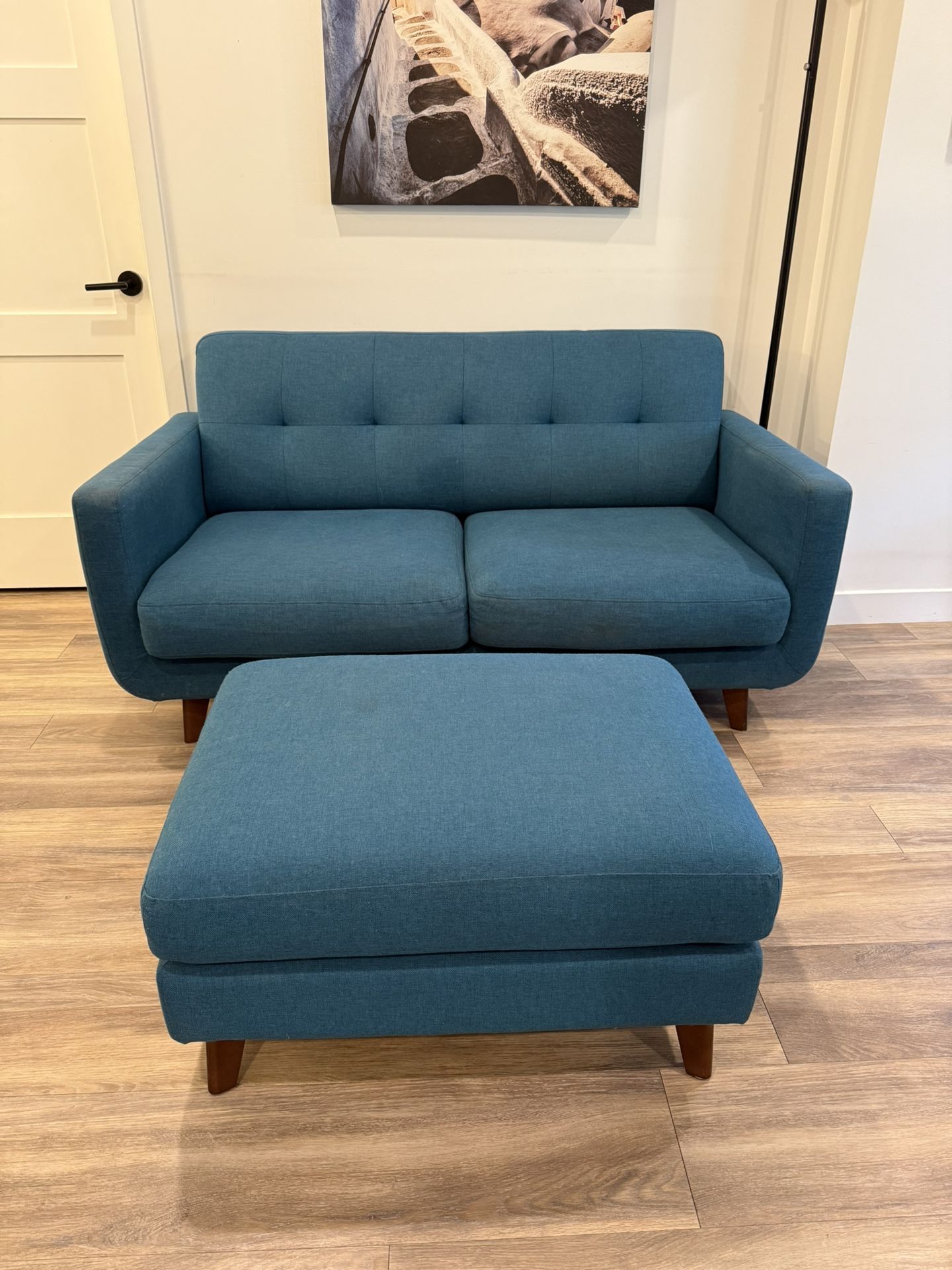 Blue Couch With Ottoman