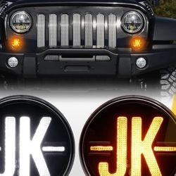 For 07-17 Jeep Wrangler JK Yellow/White LED Turn Signal Parking Light Lamp Smoke