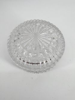 Vintage Circular Shaped Cut Clear Crystal Trinket Box With Lid