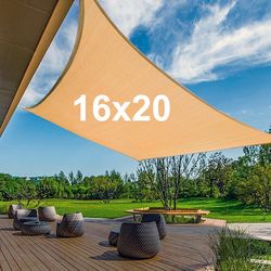 Brand New $50 Rectangle 16x20’ Sun Shade Sail Outdoor Canopy Patio Top Cover 175gsm , (Beige, Gray, Black)