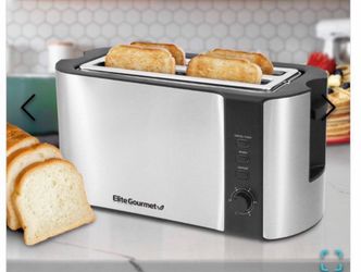 New Elite Gourmet ECT-3100 4- Slice Long Slot Toaster, Stainless Steel