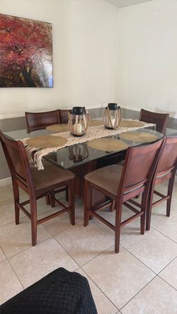 Glass Top Dining Table Set with 6 Chairs