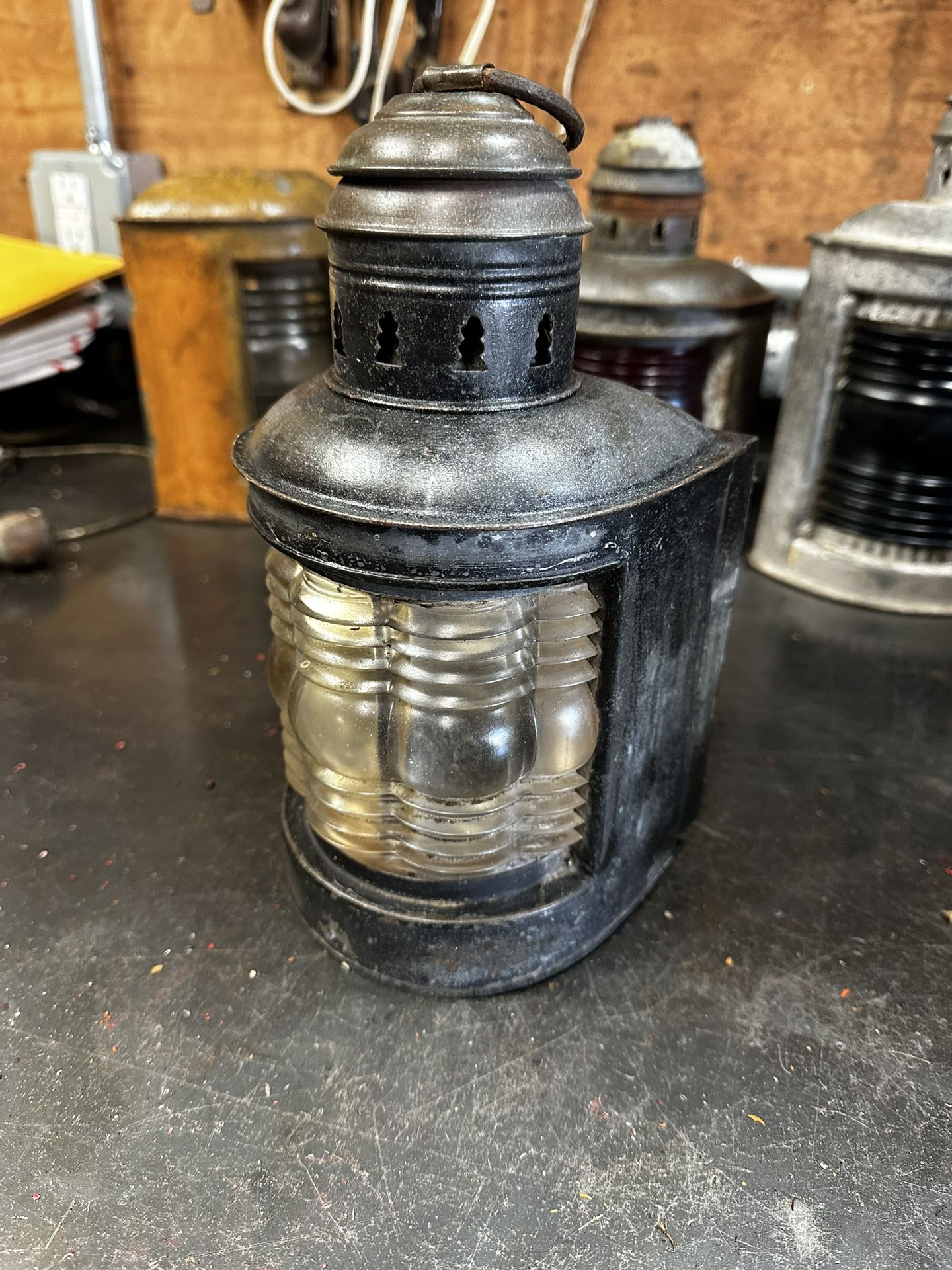 Antique Nautical Fresnel Oil Lamp Electrified Uncommon Glass Shape