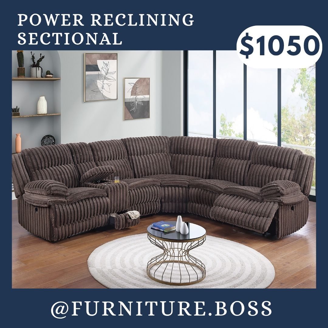 Brown Sectional Sofa With Power Reclining Seats