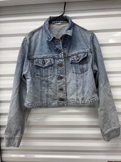 Lee Women's Juniors S Blue Short Jean Jacket Button Front Long Sleeve Pockets