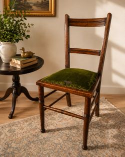 Vintage Solid Wood Ladder Back Accent Chair with Green Velvet Seat