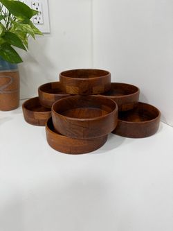 Vintage Mid Century Modern 8 Salad Bowls GENUINE TEAKWOOD handcrafted in DENMARK BROSTRÖMDESIGN
