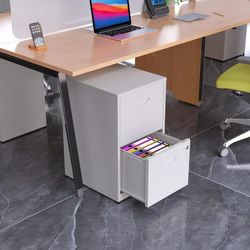 2 Drawer File Cabinet with Lock, Metal Two Drawer Vertical Filing Cabinets, 18" Deep White Filing 