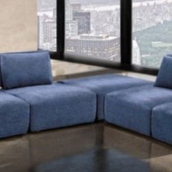 Brand New Blue Chenille Modern Style Sectional Sofa 