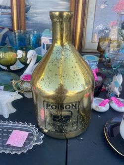 Large skeleton skull poison bottle vase