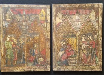 Vintage 14th Century From The Life Of St. Andrew Engraved tempera on 14.5 X 20 wood panels 
The panels depict scenes from the life of Saint Andrew, pa