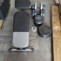 210lbs Weights With Curl Bar, Adjustable Dumbbells And Adjustable Bench Table