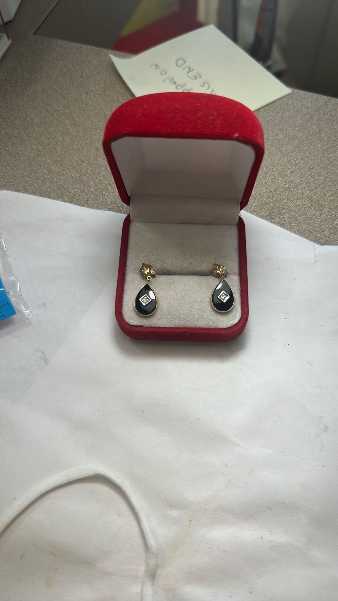 10 Kt Genuine Gold & Diamond , Onyx Earrings