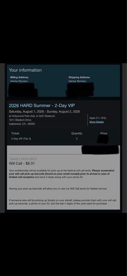 HARD Summer Sunday VIP x2