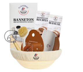 Banneton Bread Proofing Basket with Liner – Natural Rattan Dough Riser with Sourdough Baking Accessories, Artisan Bread Loaves, Homemade Bread Making 