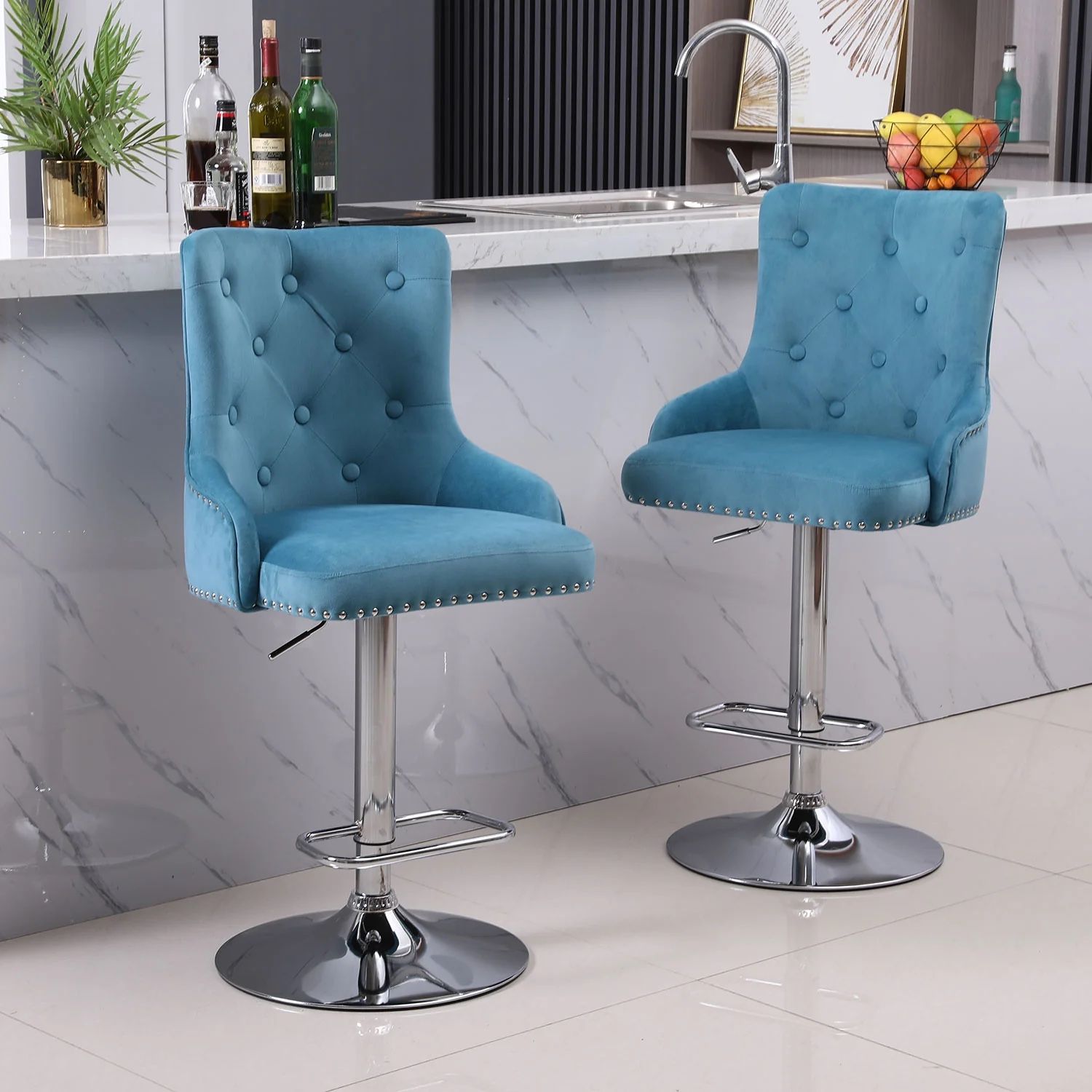Velvet Counter Height Barstool Chairs (Set Of 2pc) 