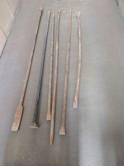 Lot of 6 Vintage Steel Pry Bars and Chisels