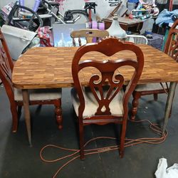 Large table one leaf inside 4 chairs. $45