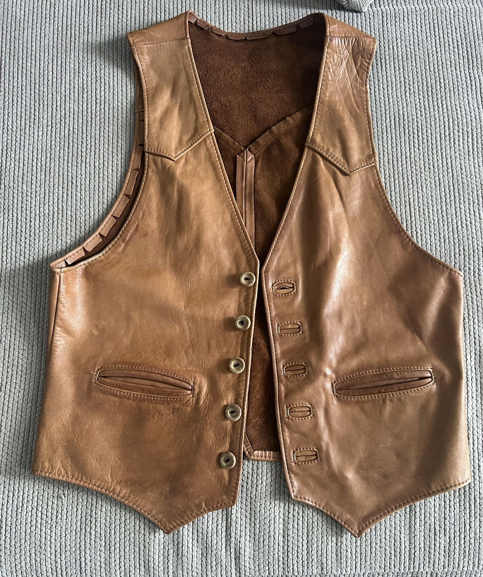 Leather 100% Western Cowboy Vest Sz small