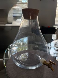 Glass  Beverage Dispenser with Cork Lid and Brass Spigot
