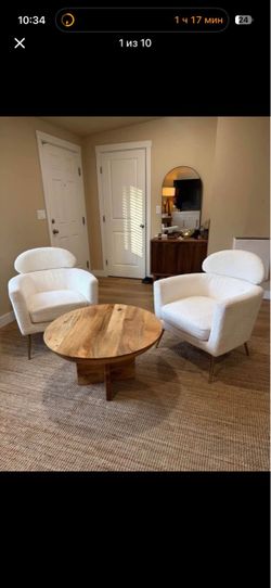 Modern White Bouclé Accent Chairs Set of 2 - Gold Legs