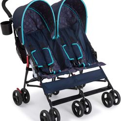 Delta Children LX Side by Side Double Stroller - with Recline, Storage & Compact Fold, Night Sky