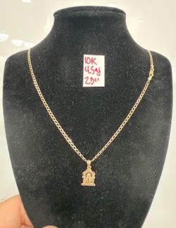 10K Solid Gold Chain and Pendant For Wedding 4.5Gr 23 Inches Long