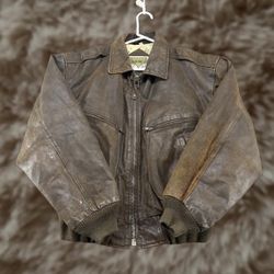 VINTAGE PHASE 2 Mens M Brown Genuine Leather Bomber Aviator Jacket 