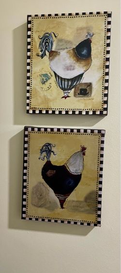 Set of 2 Rooster Canvas Wall Art 10” by 12”