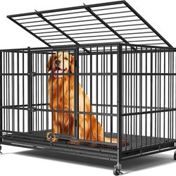 48" Heavy Duty Dog Crates for Large Dogs, Escape Proof, Upgraded 4 Lockable Wheels, Removable Door, Dog Kennel Indoor, Max Load 300Lbs, Easy to Clean,