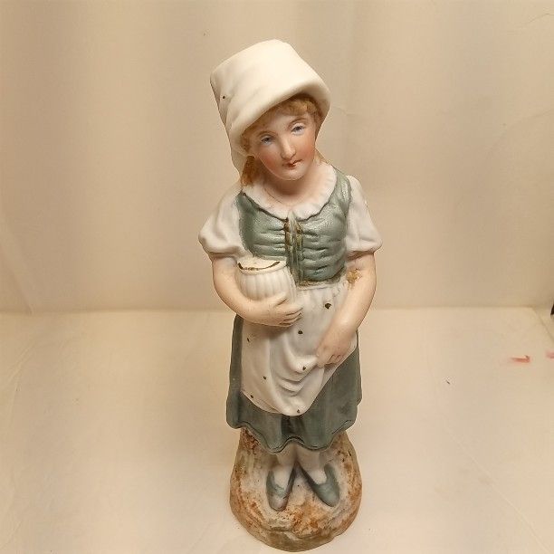 Antique Pre 1880 German Blue Eyed Peasant Woman Maiden Servant Porcelain READ