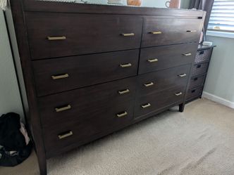 Crate & Barrel 8-Drawer Dresser – Dark Espresso & Brass (Like New)