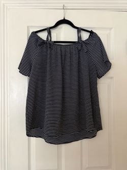 Navy Striped Cold Shoulder Top